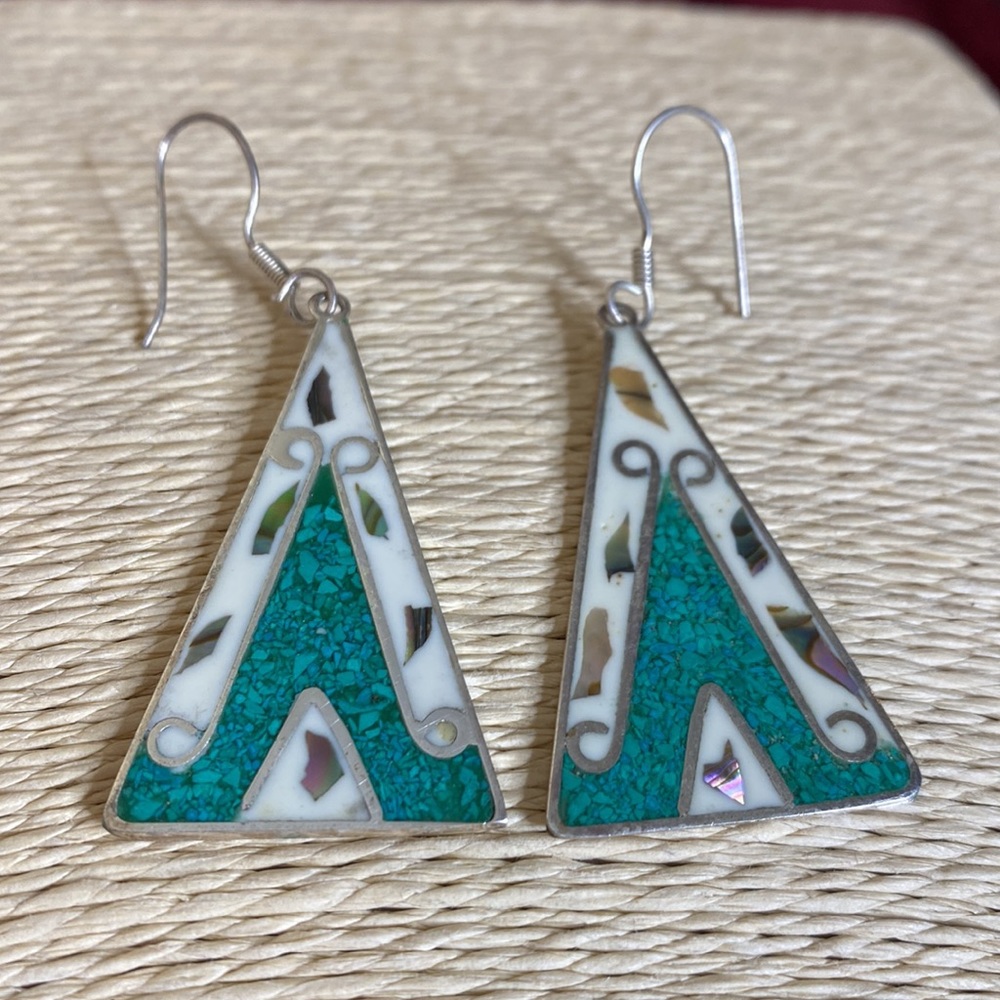 Triangle Shaped Inlay Dangle Earrings - image 2